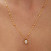 Moonstone Sterling Silver Pendant Necklace With Beaded Chain